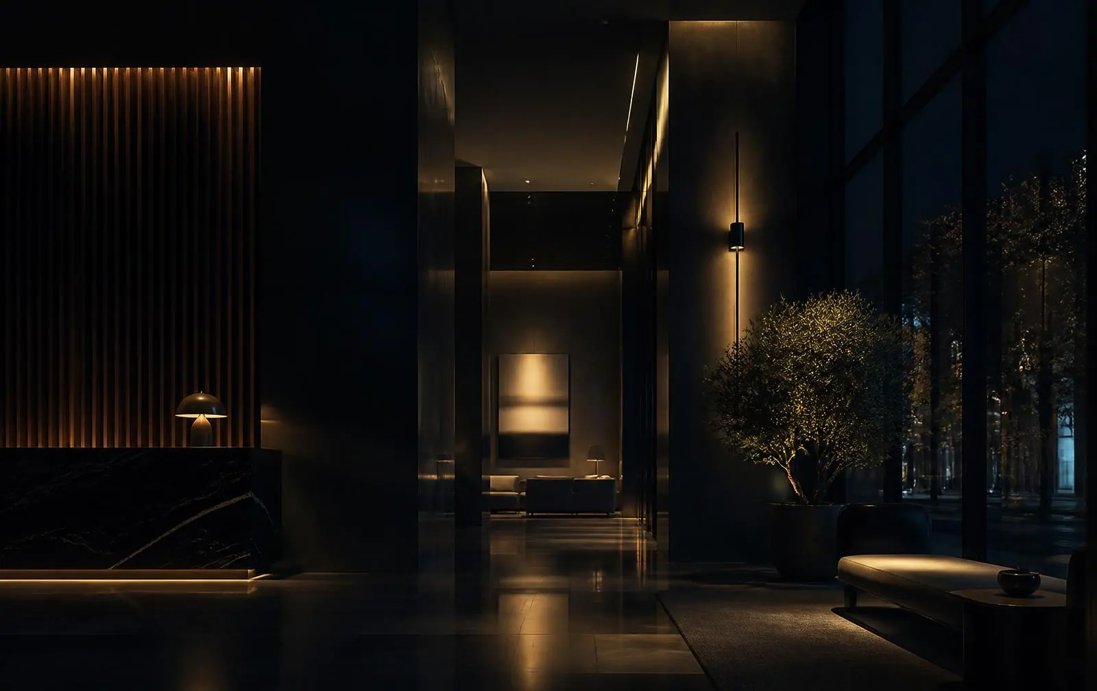 Premium hotel interior at night